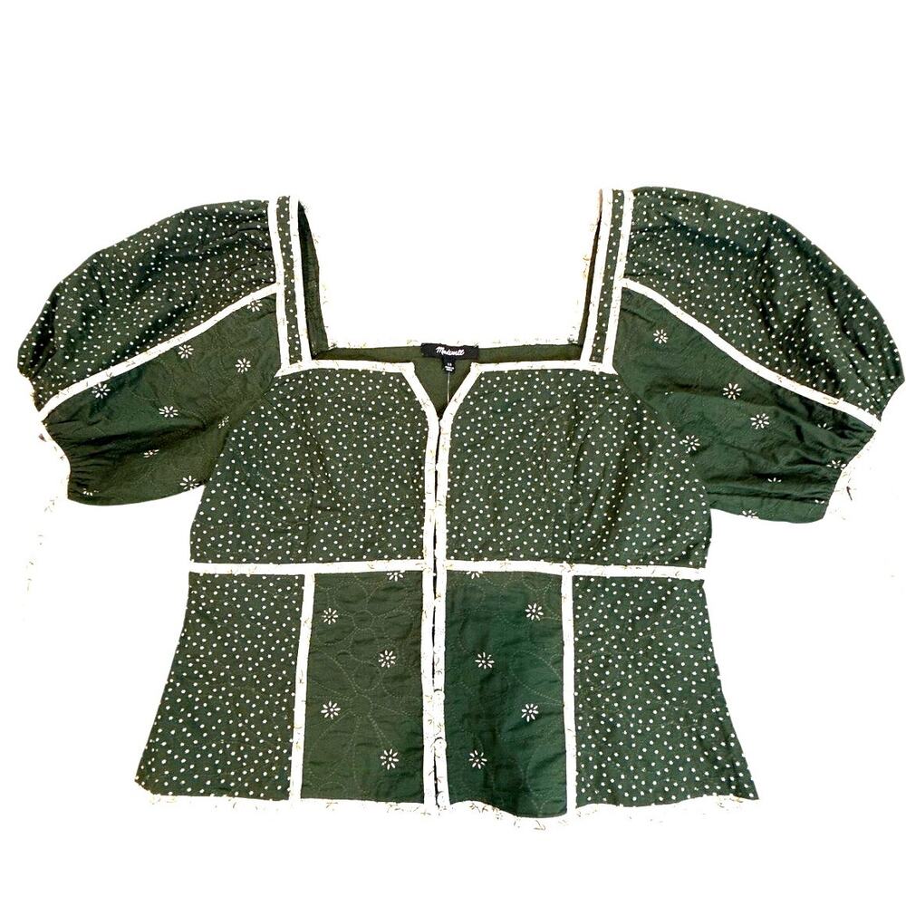 Madewell Patchwork Puff sleeve button top Size 10 NWT